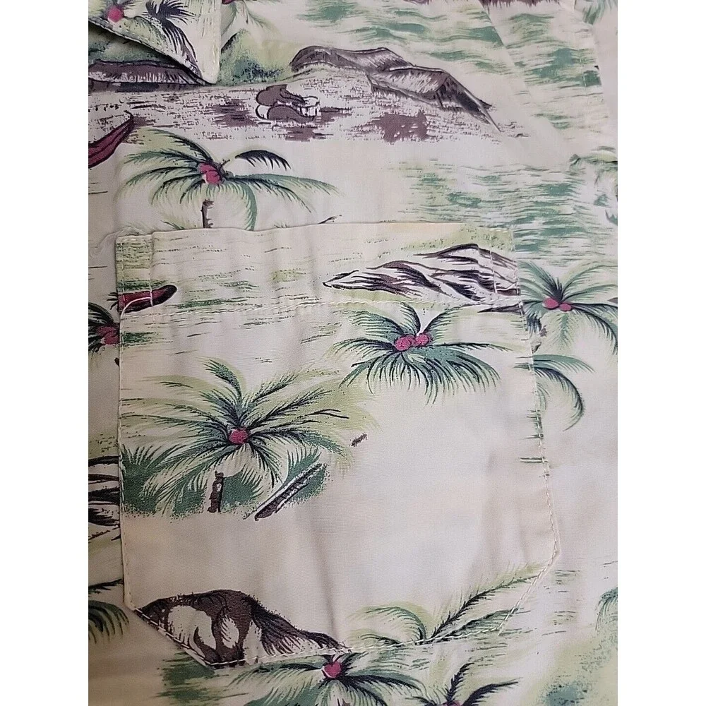Vintage GAP‎ Hawaiian Shirt Mens L Brown Tiki Hut Native Cotton Pocket Dad Camp